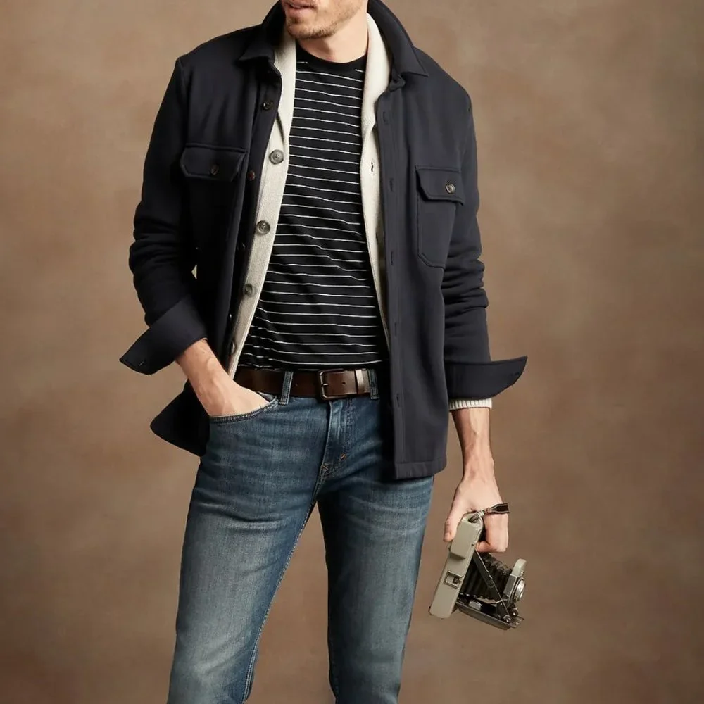 Banana Republic PREMIUM WASH‎ T-SHIRT Navy with White Stripes XXL